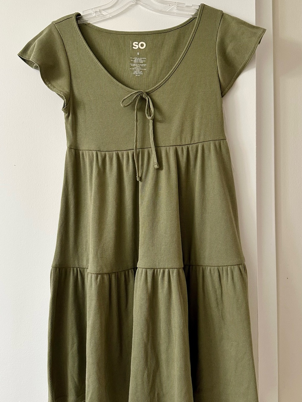 SO Olive Green Tie-Front Tiered Casual Dress